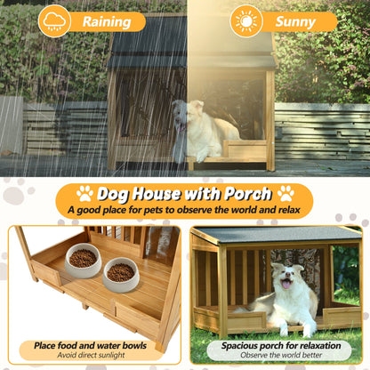 HouseOfZazla 60.2in Outdoor Dog House with Insulated Liner wooden shelter with porch on Tampa Home & Garden Store