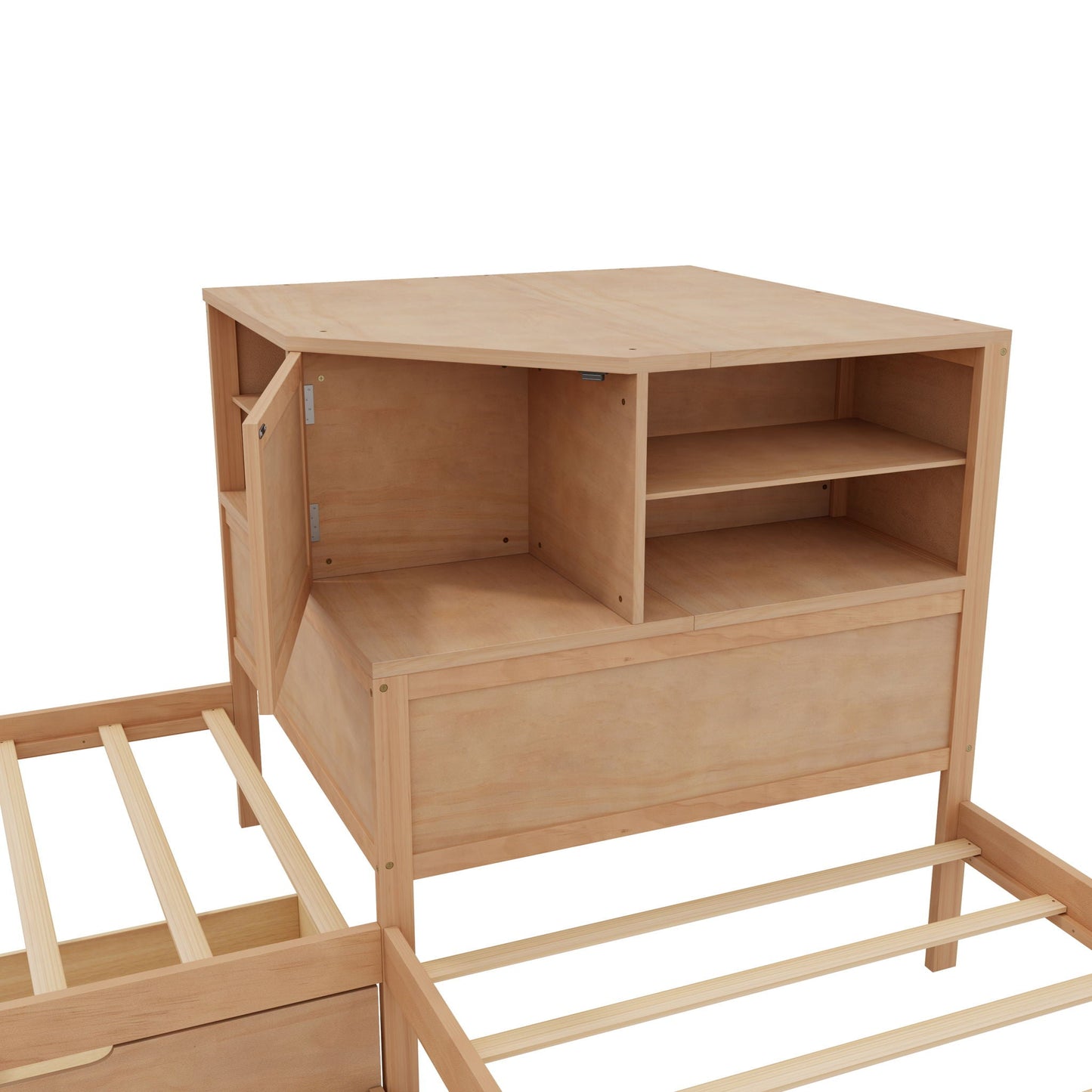 Compact L Shaped Bed Frame with Trundle and Desk