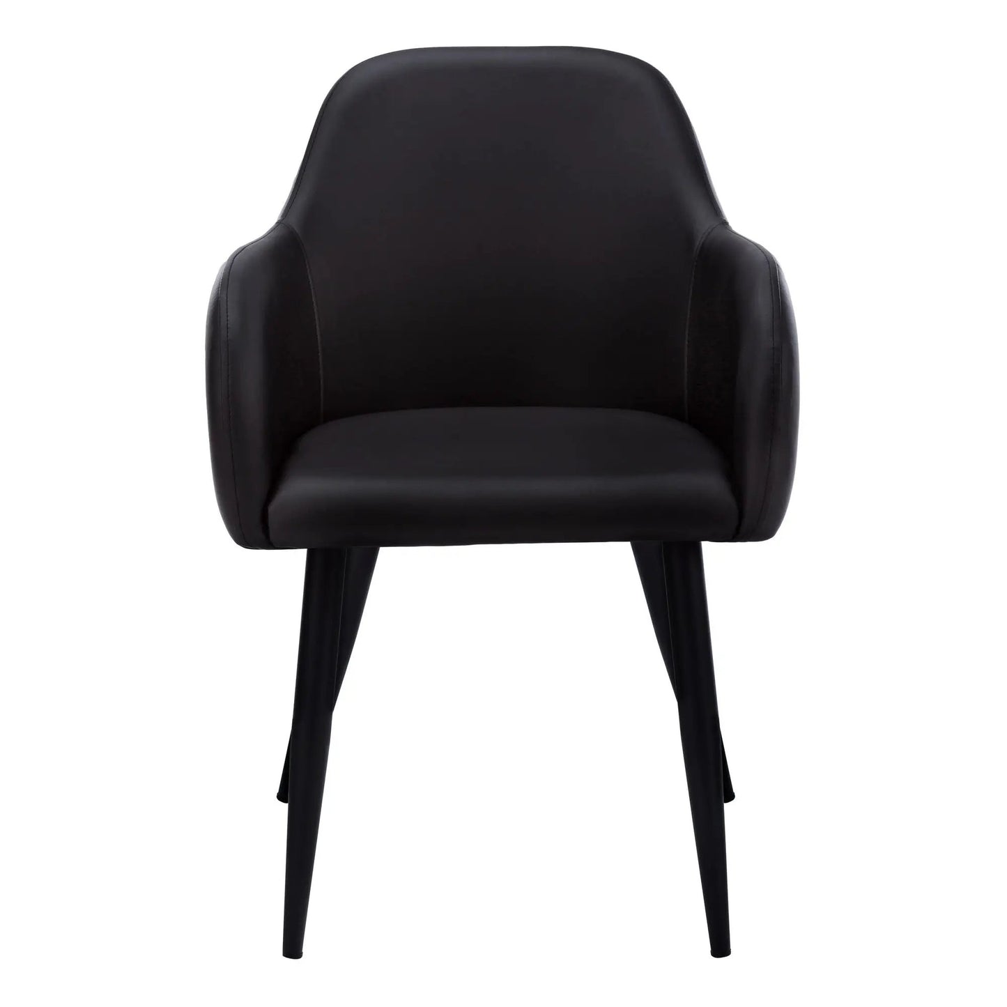 Dining chair upholstered in black faux leather with rounded back, contemporary style on Tampa Home & Garden Store