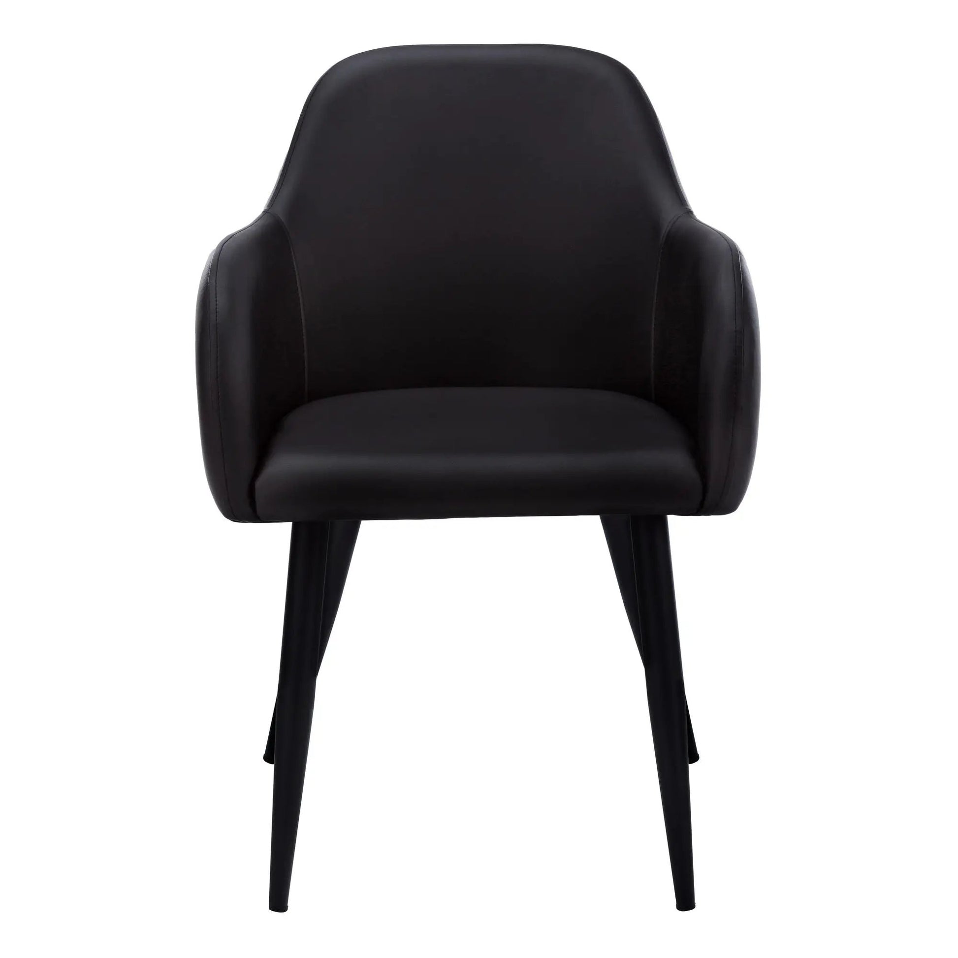 Dining chair upholstered in black faux leather with rounded back, contemporary style on Tampa Home & Garden Store