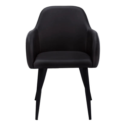Dining chair upholstered in black faux leather with rounded back, contemporary style on Tampa Home & Garden Store