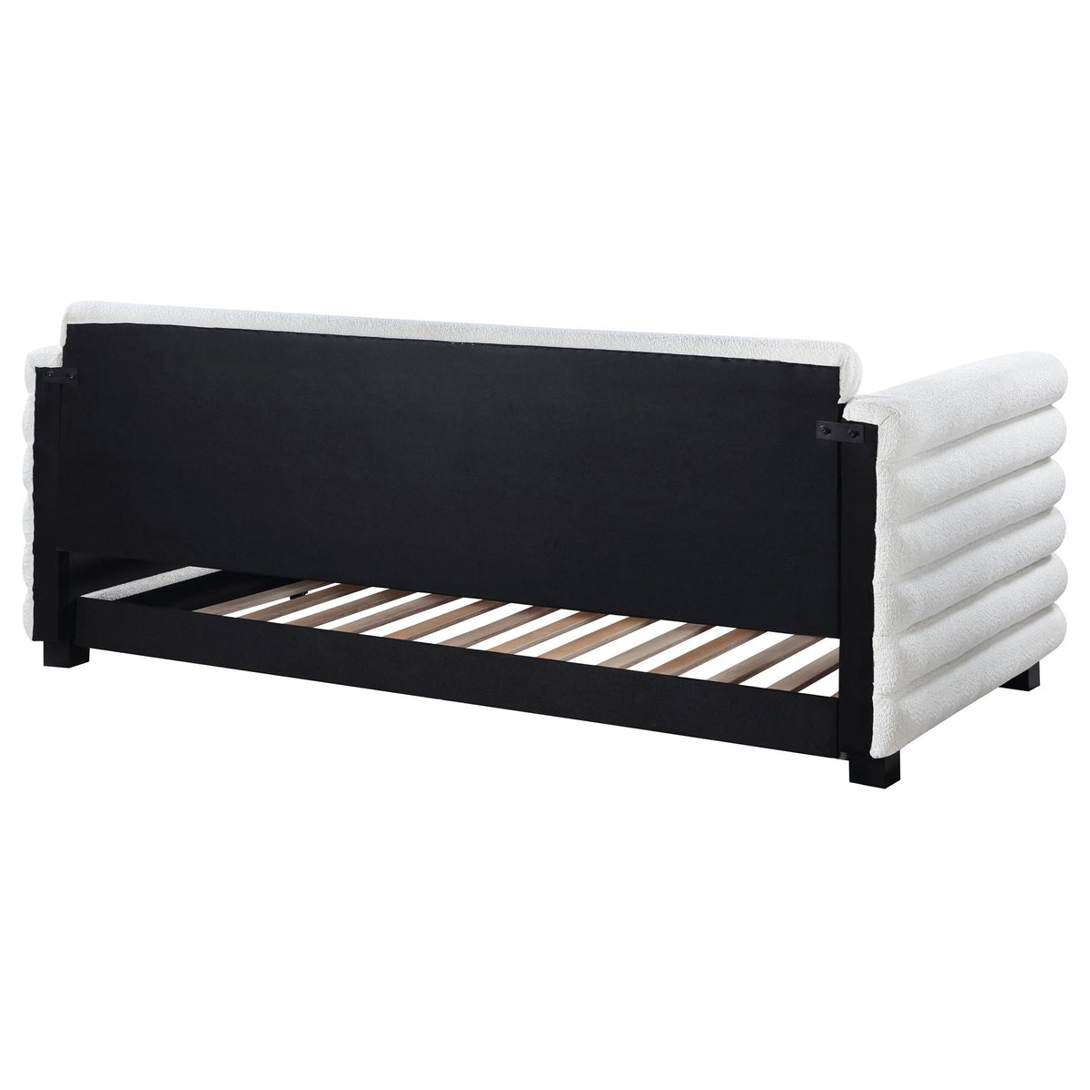 Fandango upholstered twin day bed with trundle in white, black frame with slat base on Tampa Home & Garden Store