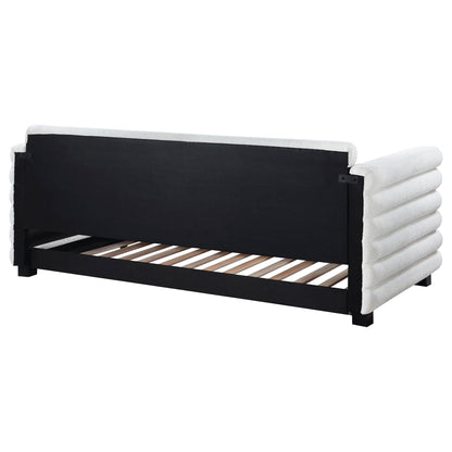 Fandango upholstered twin day bed with trundle in white, black frame with slat base on Tampa Home & Garden Store