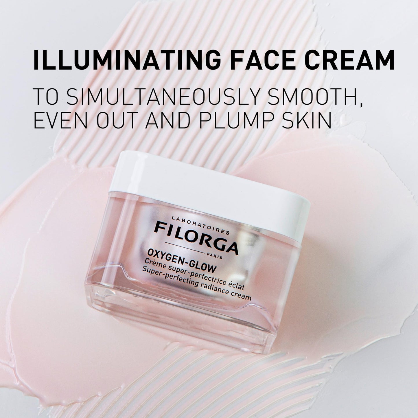 Filorga Oxygen-Glow Radiance Cream jar, pink glass bottle, anti-aging hyaluronic acid cream 50ml on Tampa Home & Garden Store