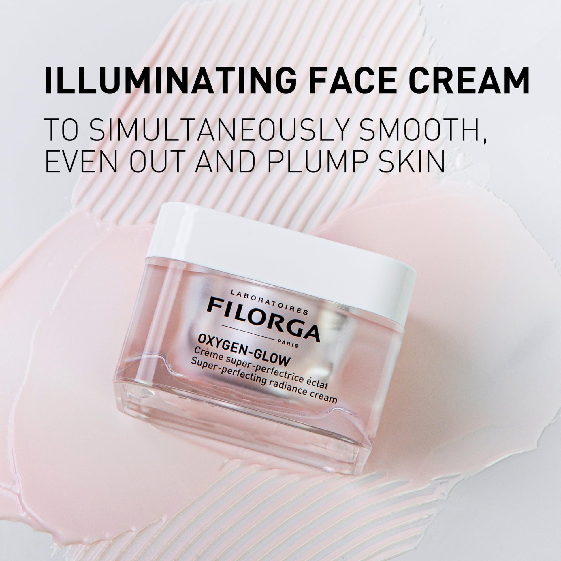 Filorga Oxygen-Glow Radiance Cream jar, pink glass bottle, anti-aging hyaluronic acid cream 50ml on Tampa Home & Garden Store