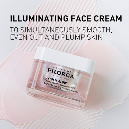 Filorga Oxygen-Glow Radiance Cream jar, pink glass bottle, anti-aging hyaluronic acid cream 50ml on Tampa Home & Garden Store