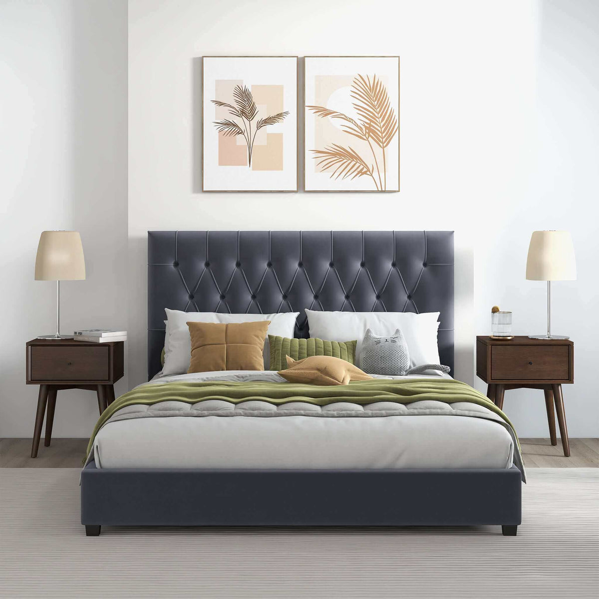 Mid Century Modern and Upholstered Platform Bed