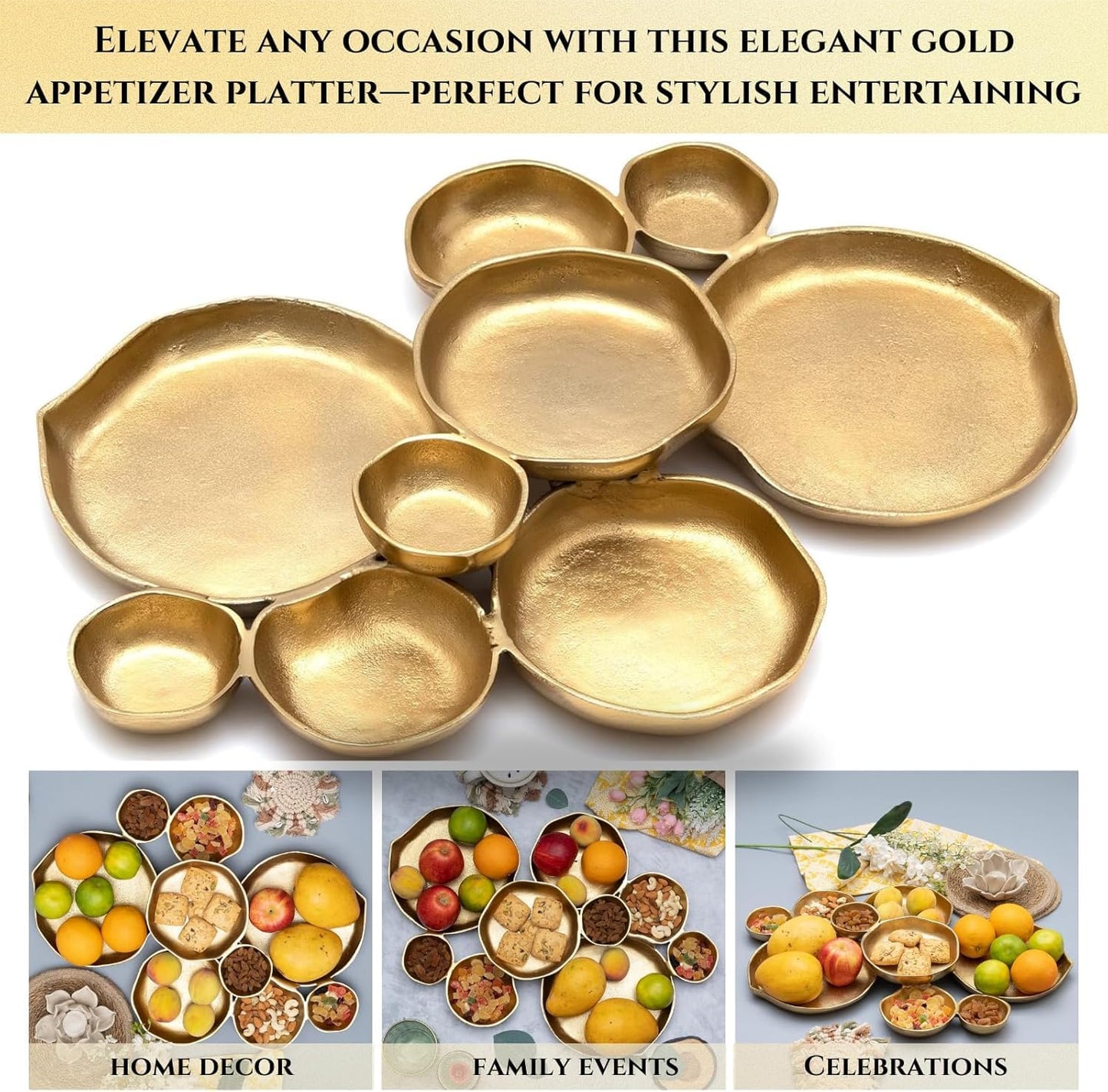 Cluster of Nine Decorative Gold Serving Bowls
