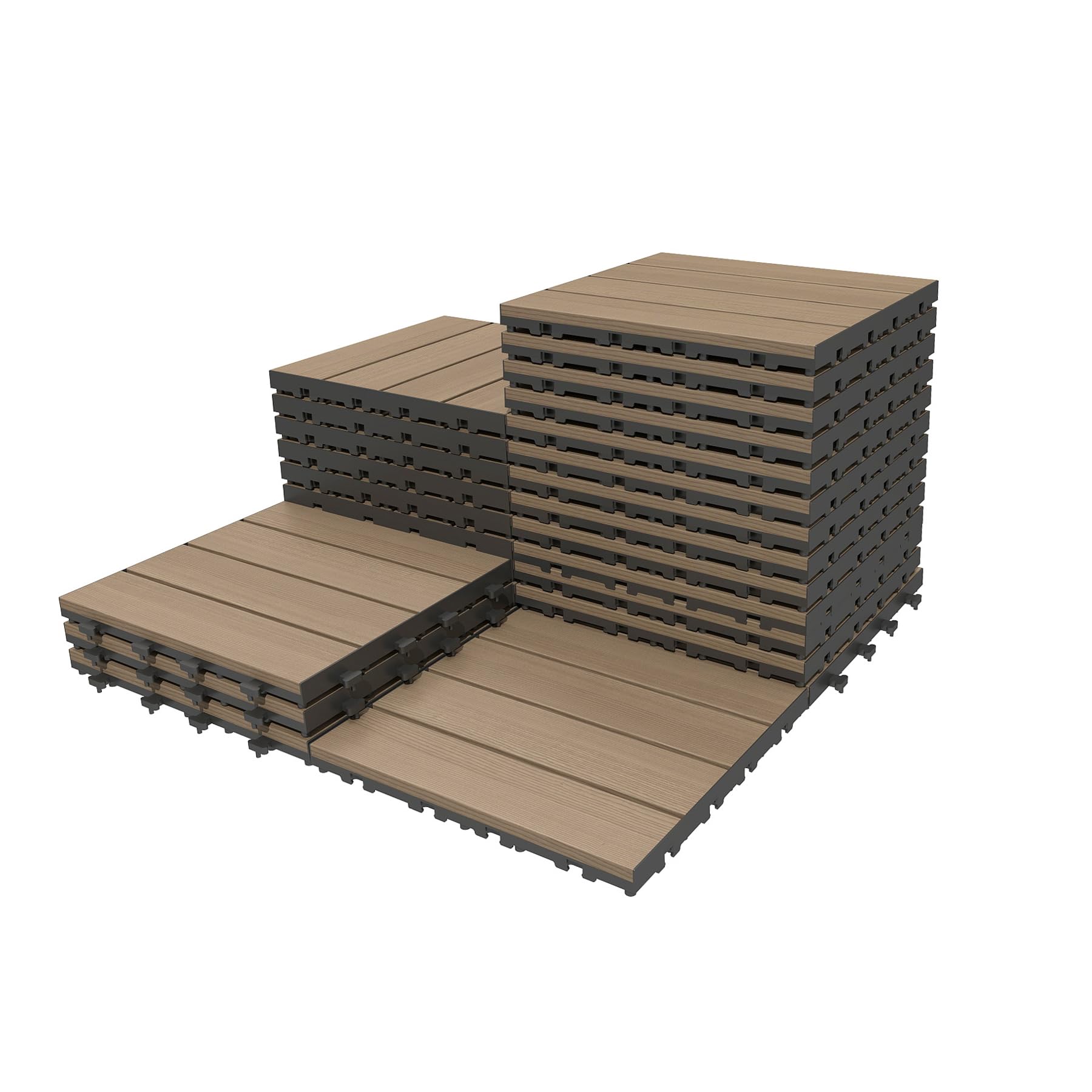 27-pcs deck tiles 12x12 HDPE outdoor flooring brown with grey interlocks HouseOfZazla on Tampa Home & Garden Store