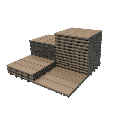 27-pcs deck tiles 12x12 HDPE outdoor flooring brown with grey interlocks HouseOfZazla on Tampa Home & Garden Store