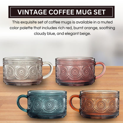Tonal Hobnail Glass Mugs and Gold Spoons Set of 4