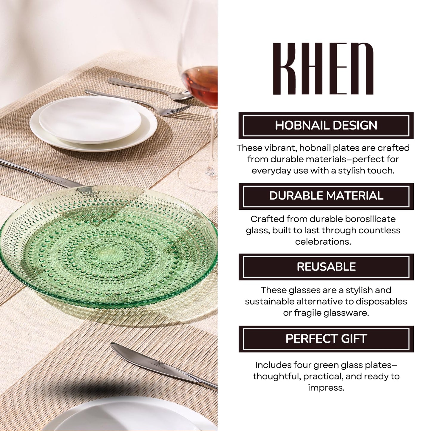 Green Hobnail Glass Plates and Charger Sets