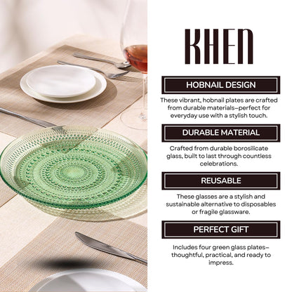 Green Hobnail Glass Plates and Charger Sets
