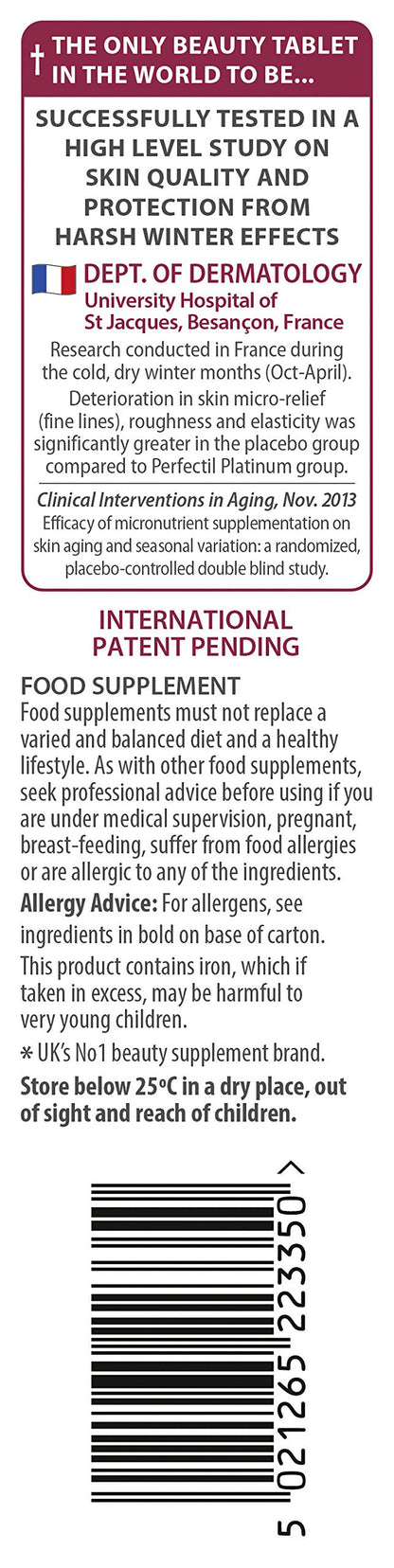 Perfectil Platinum Radiance Skin Time Defy dietary supplement with maroon banner and barcode on Tampa Home & Garden Store