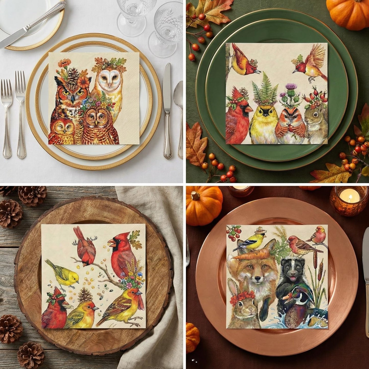 Woodland Owl Napkins and Beige Fall Party Decor