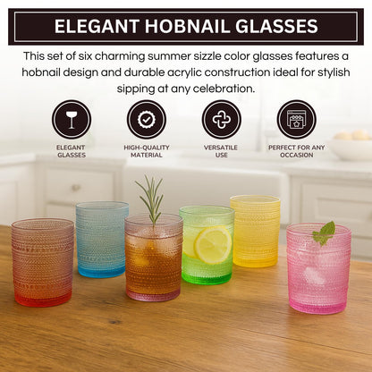 Set of 6 Hobnail Glasses for Summer Colors