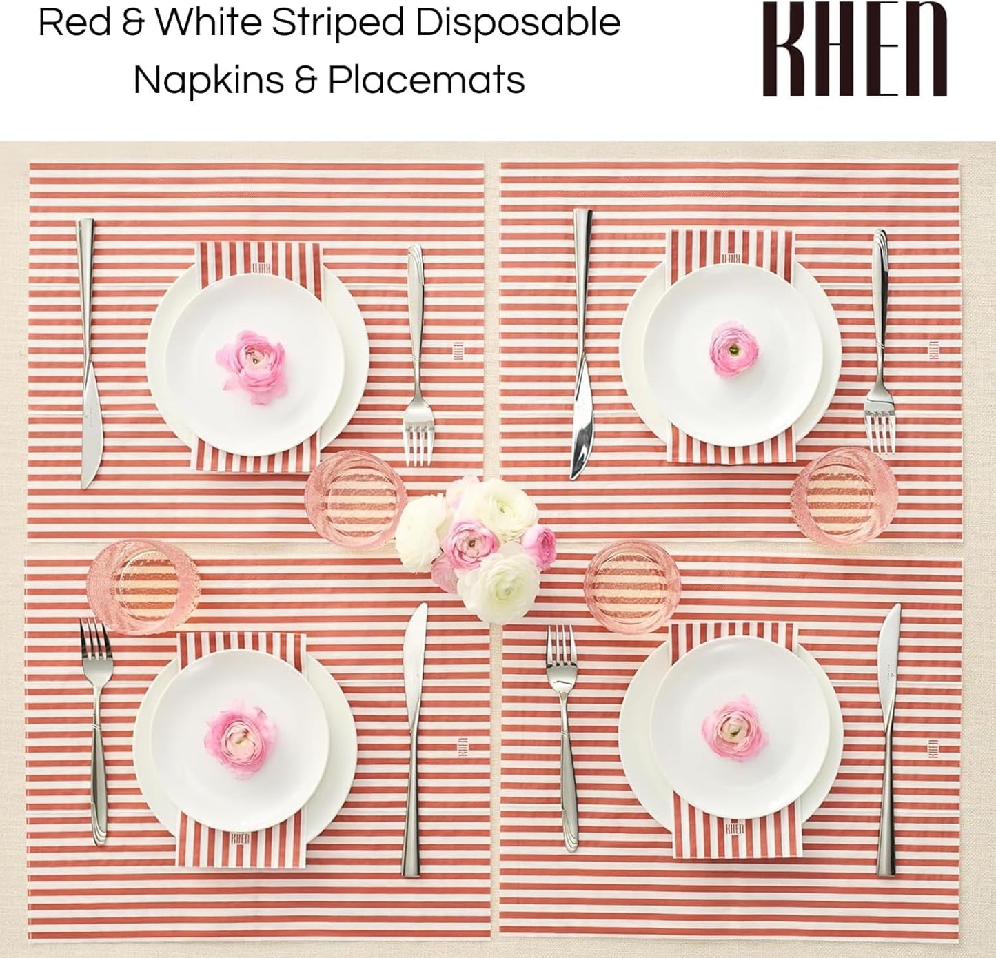 Red Stripe Disposable Napkin and Placemat Set