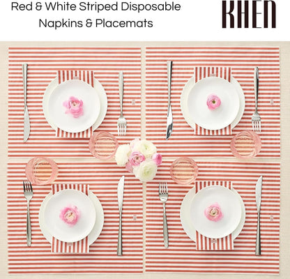 Red Stripe Disposable Napkin and Placemat Set