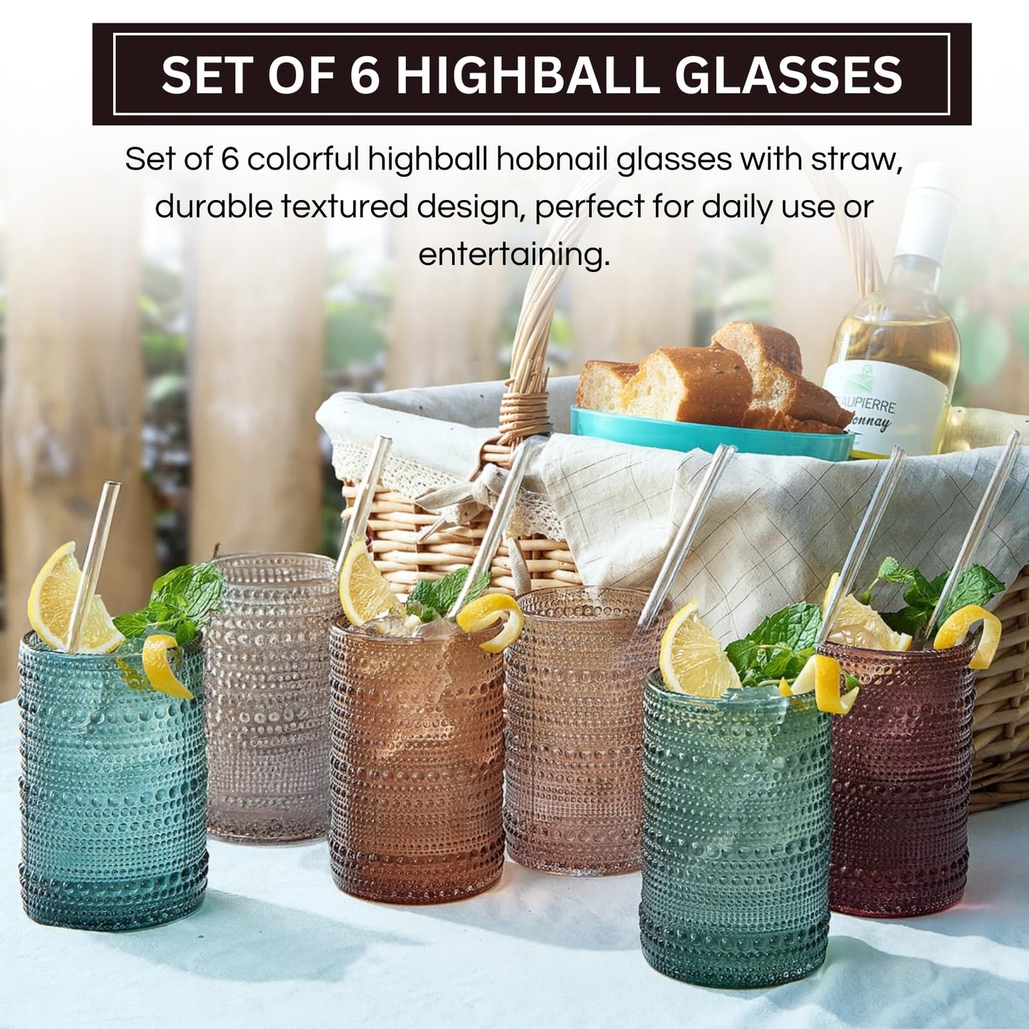 Khen Hobnail Drinking Glasses and Matching Straws