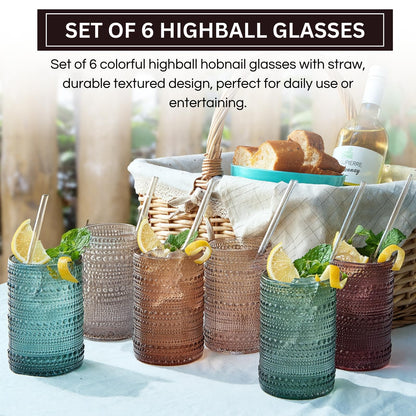 Khen Hobnail Drinking Glasses and Matching Straws