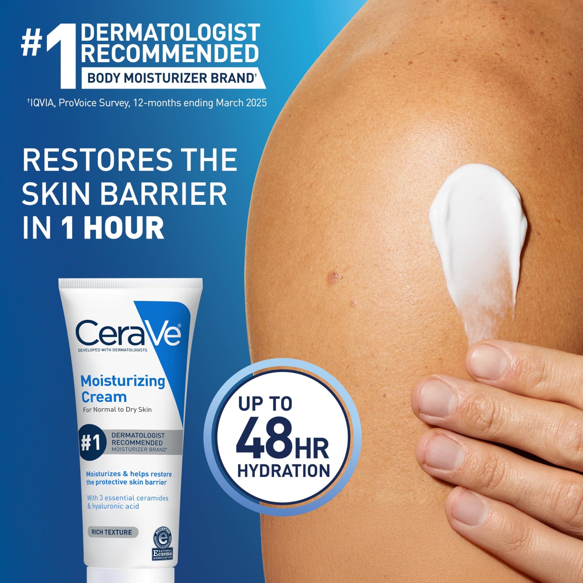 Cerave Moisturizing Cream tube for normal to dry skin on blue background on Tampa Home & Garden Store