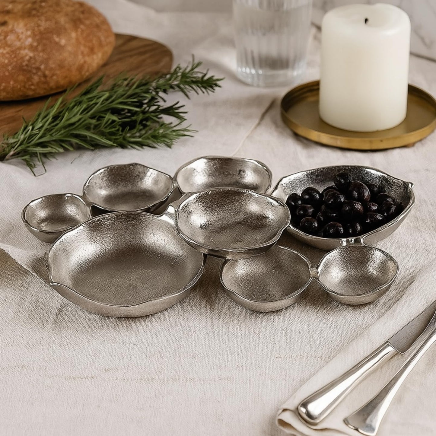 Elegant Silver and Brass Cluster Serving Bowl