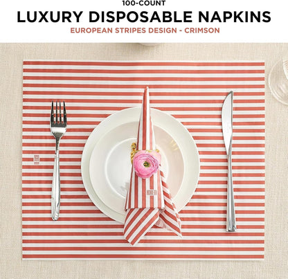 Red Stripe Disposable Napkin and Placemat Set