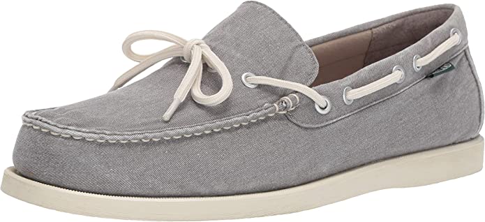 Eastland Mens Yarmouth Canvas Boat Shoe, gray canvas upper with white laces and cream sole on Tampa Home & Garden Store