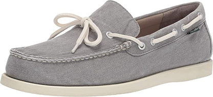Eastland Mens Yarmouth Canvas Boat Shoe, gray canvas upper with white laces and cream sole on Tampa Home & Garden Store