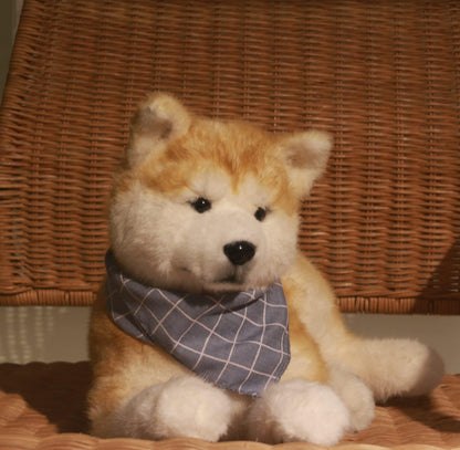Chongker Akita dog plush stuffed animal with soft beige fur and a gray plaid scarf on Tampa Home & Garden Store