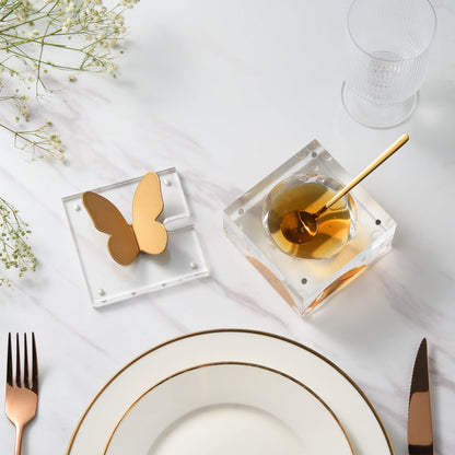 Clear Acrylic Butterfly Dish and Gold Spoon