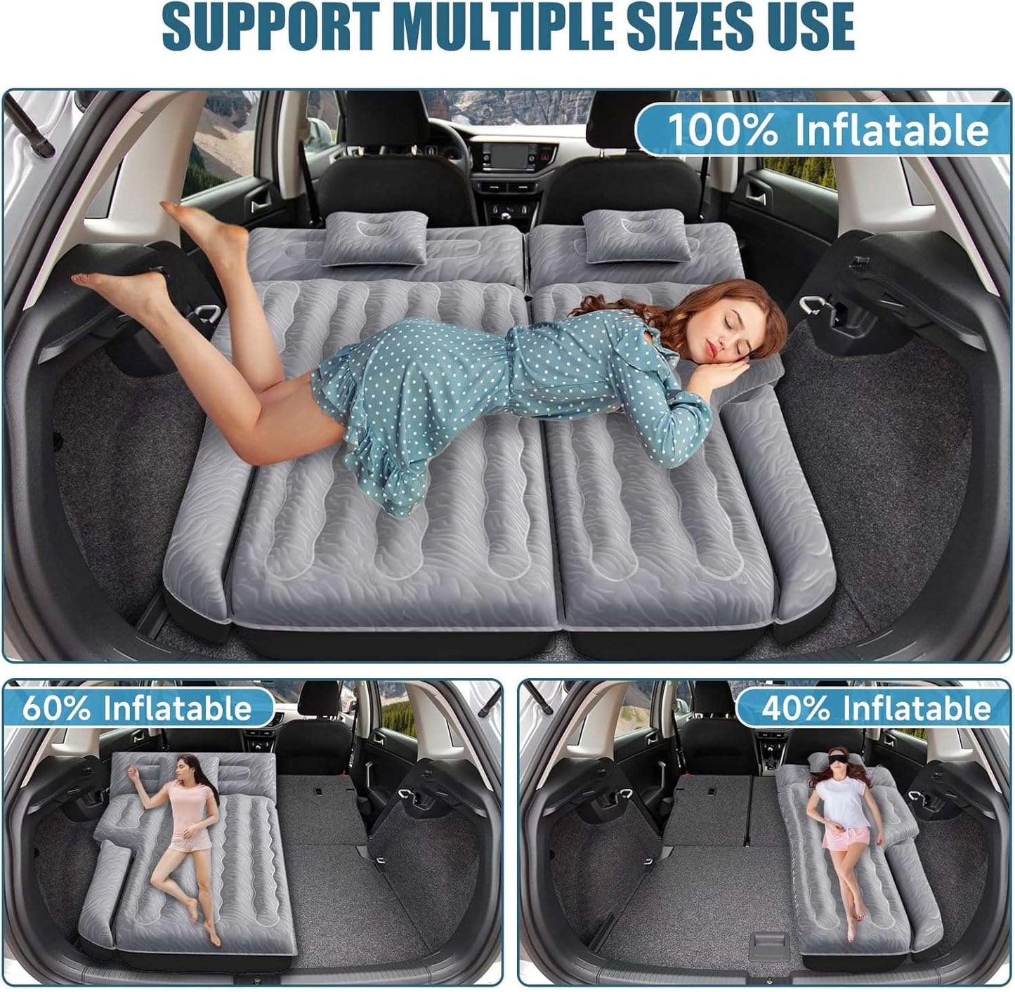 DikaSun 63in Extended SUV Mattress grey inflatable car bed with 2 pillows on Tampa Home & Garden Store