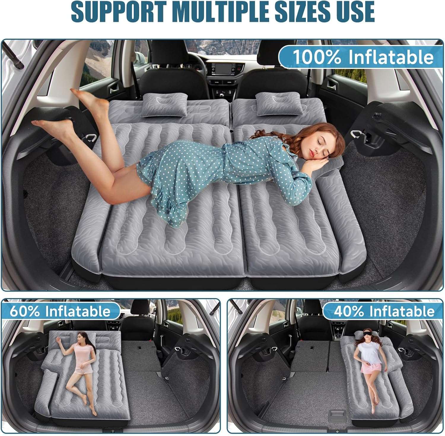 DikaSun 63in Extended SUV Mattress grey inflatable car bed with 2 pillows on Tampa Home & Garden Store