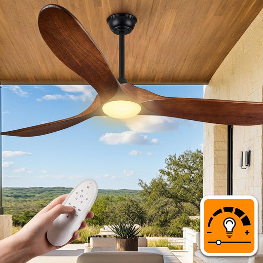 52 Inch Walnut Ceiling Fan with LED Light 3-Blade DC Remote - Tampa Home & Garden Store