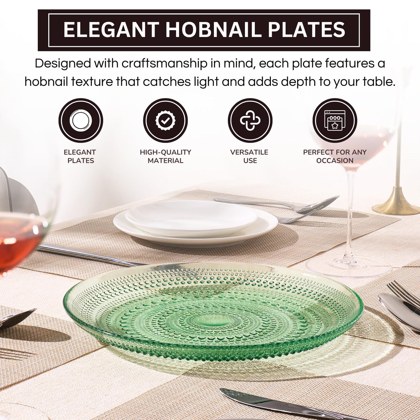 Green Hobnail Glass Plates and Charger Sets