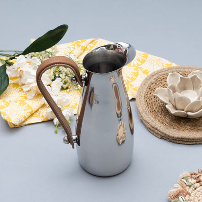 Stainless Steel Water Pitcher and Leather Handle