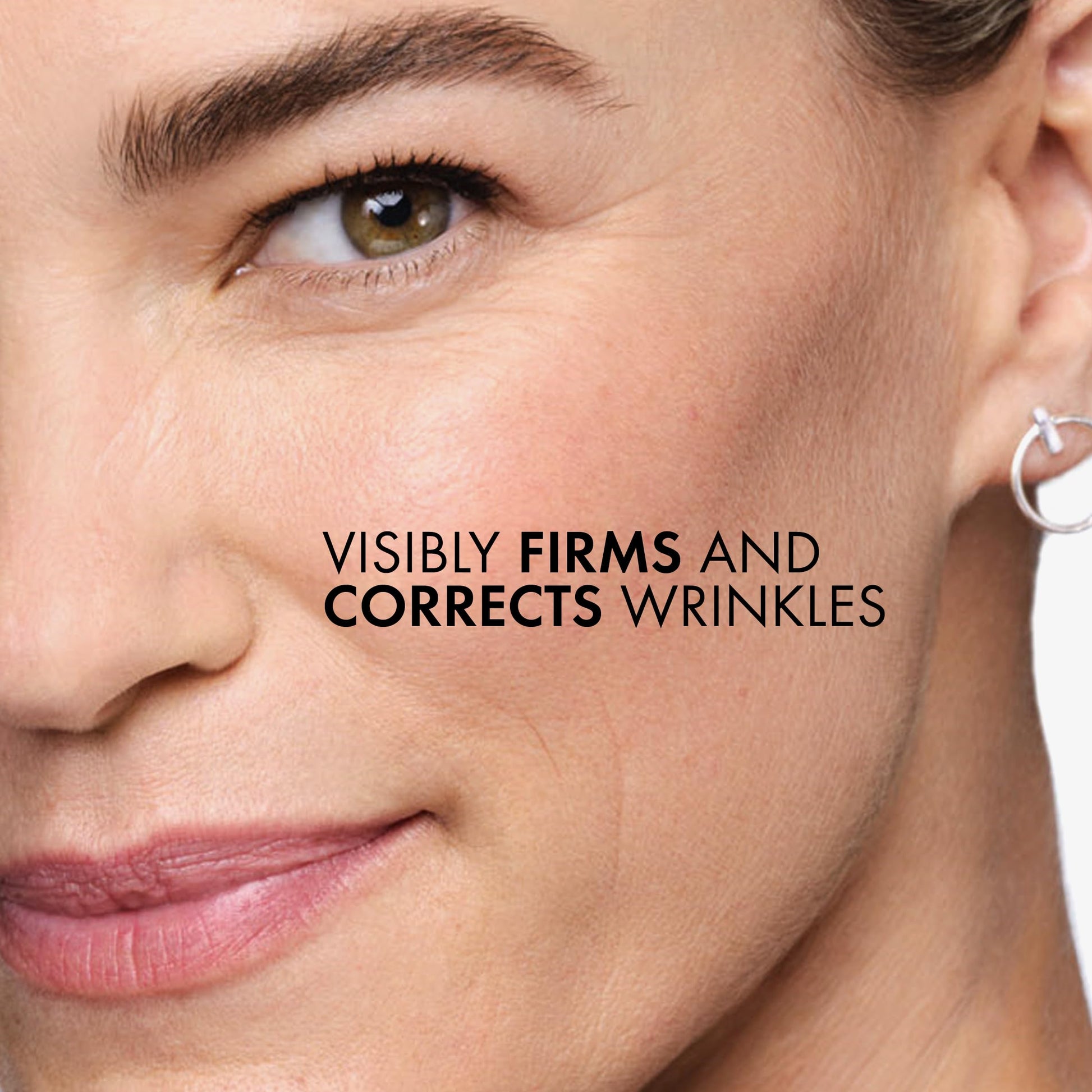 Face cream Vichy close-up on a woman's skin with wrinkle text overlay on Tampa Home & Garden Store