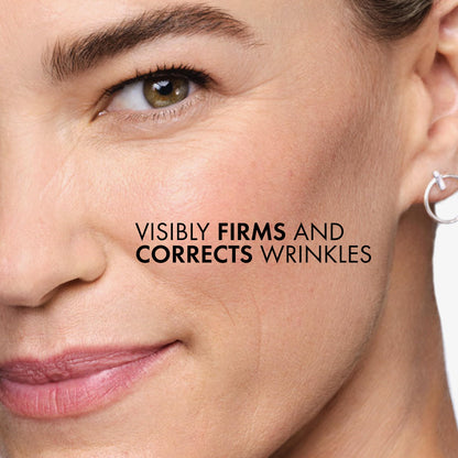 Face cream Vichy close-up on a woman's skin with wrinkle text overlay on Tampa Home & Garden Store