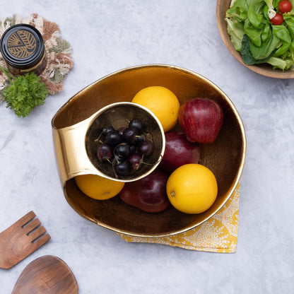 Gold Brass Chip and Dip Centerpiece Bowl