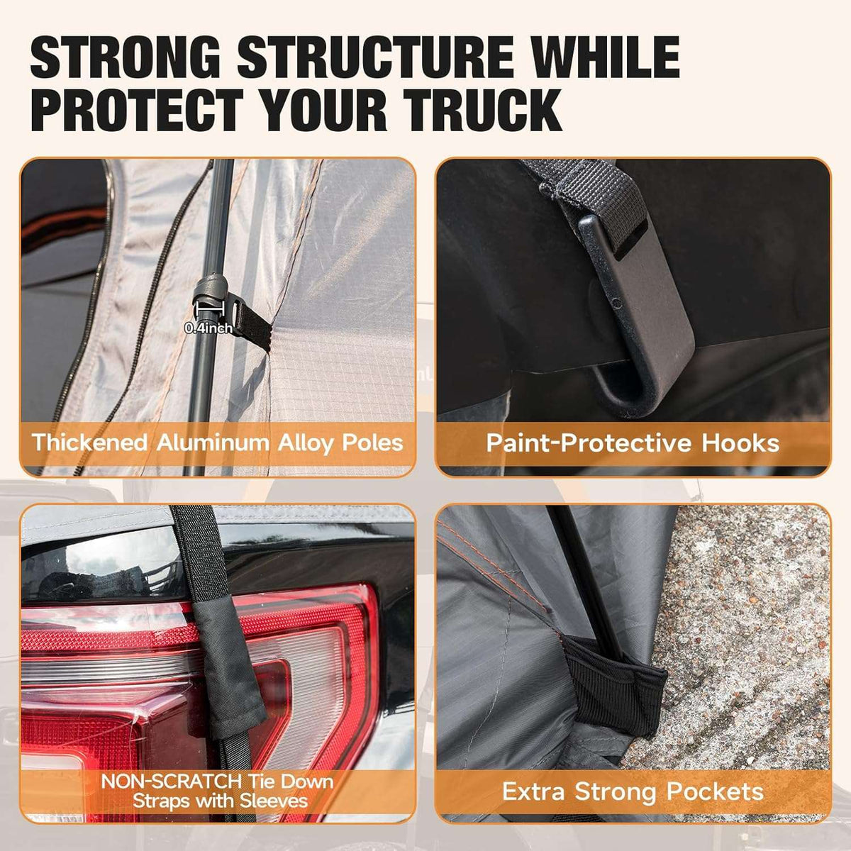 Umbrauto 6.4-6.7ft truck bed tent for 2 with aluminum poles and paint-protective hooks on Tampa Home & Garden Store