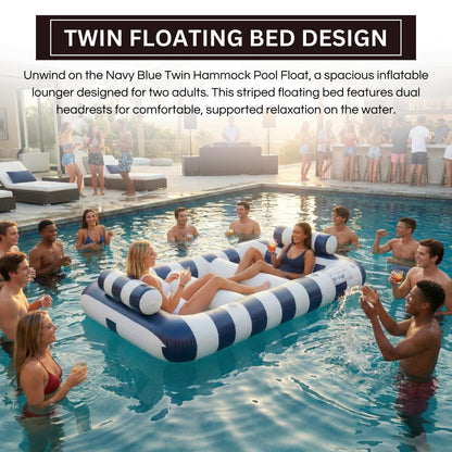 Navy Blue Twin Hammock Pool Float And Drink Cups