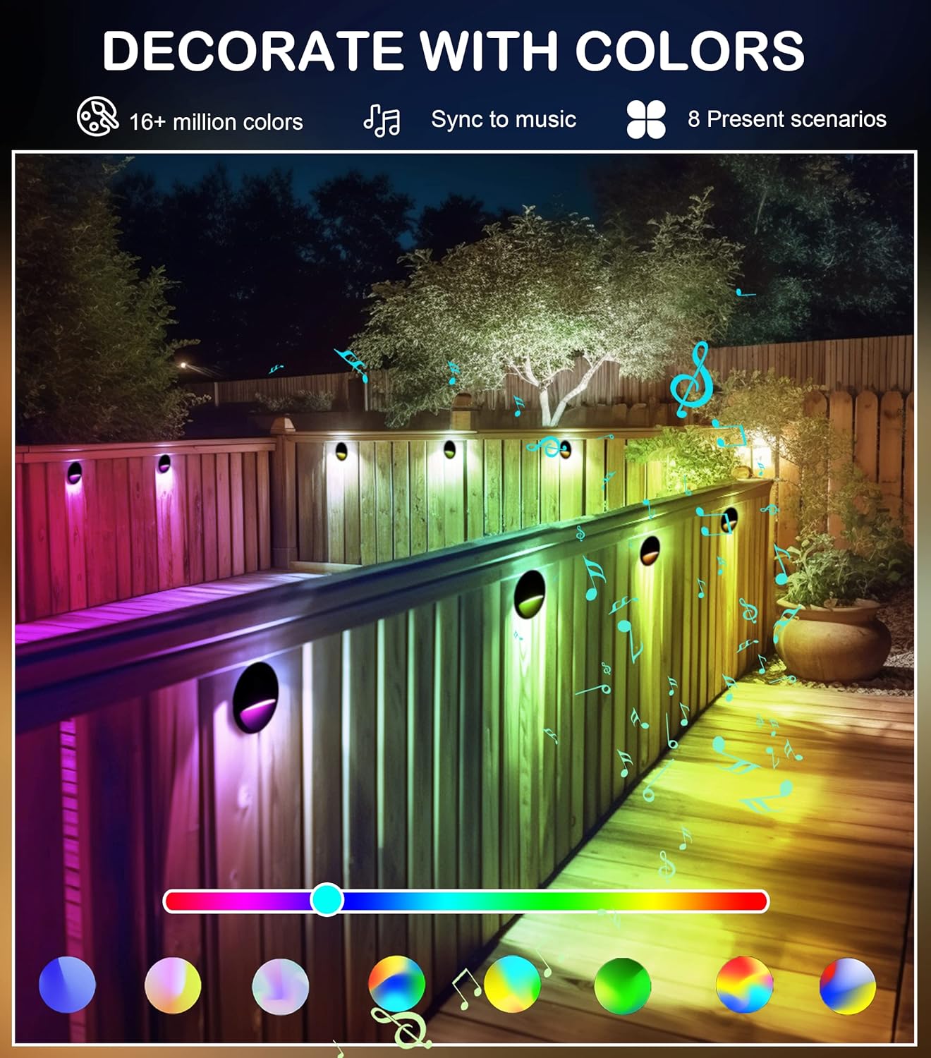 DLRA03 6 Pack 3W RGBCW couleur changeante 2700K-6500K rond étanche LED escaliers demi-lune pont luminaire 