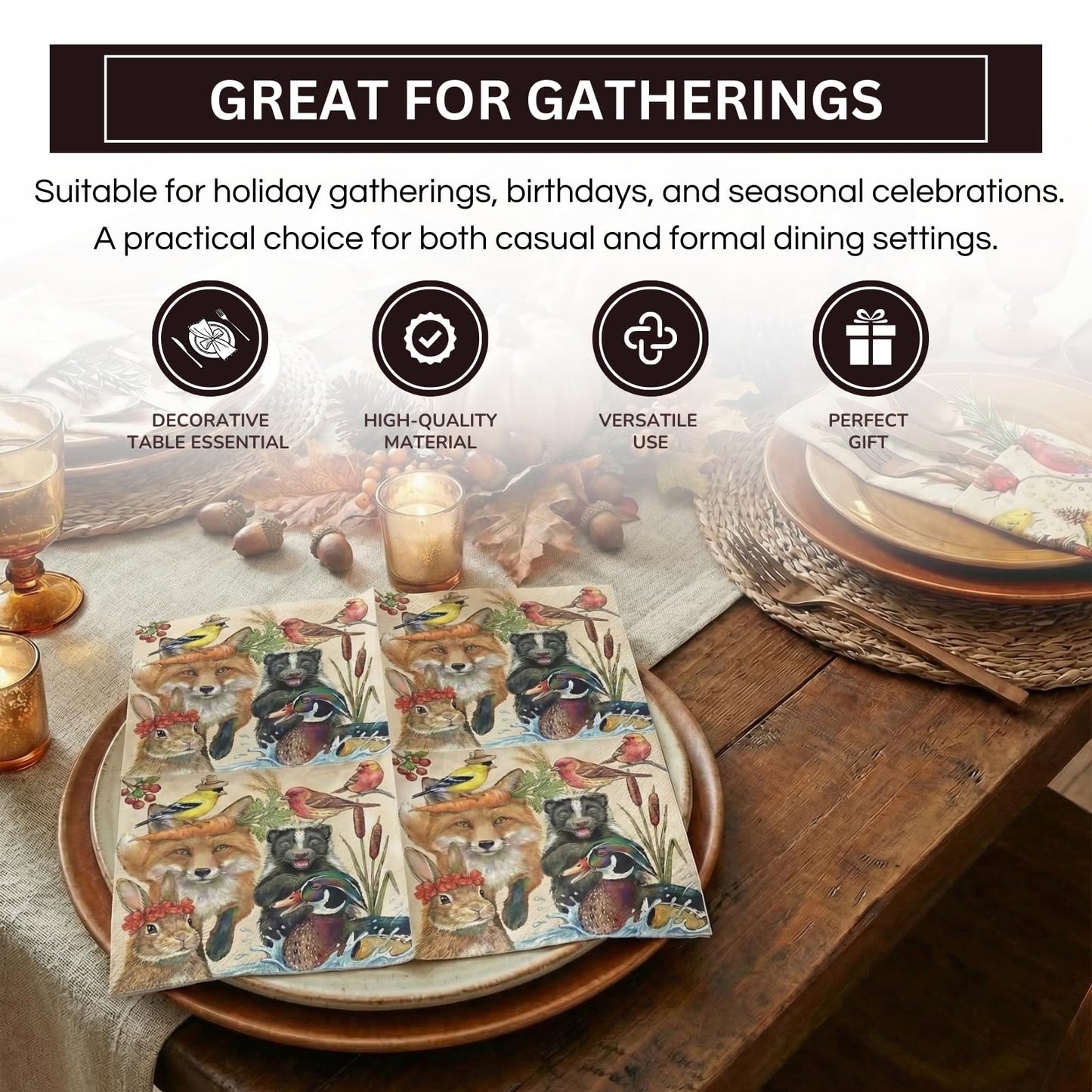 Woodland Owl Napkins and Beige Fall Party Decor