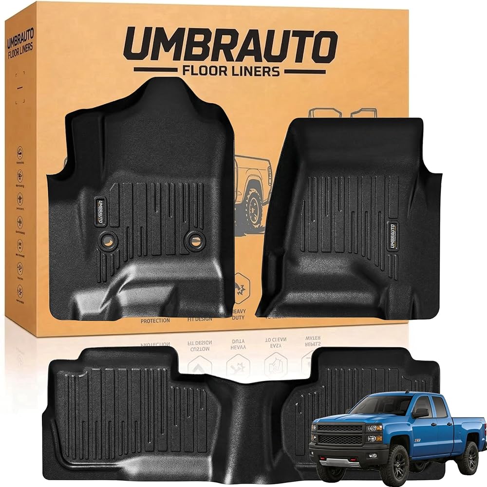 Umbrauto front and rear all-weather floor mats for Chevy Silverado/GMC Sierra, TPE on Tampa Home & Garden Store