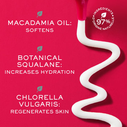Eye cream ingredients graphic featuring macadamia oil, botanical squalane and chlorella vulgaris on Tampa Home & Garden Store