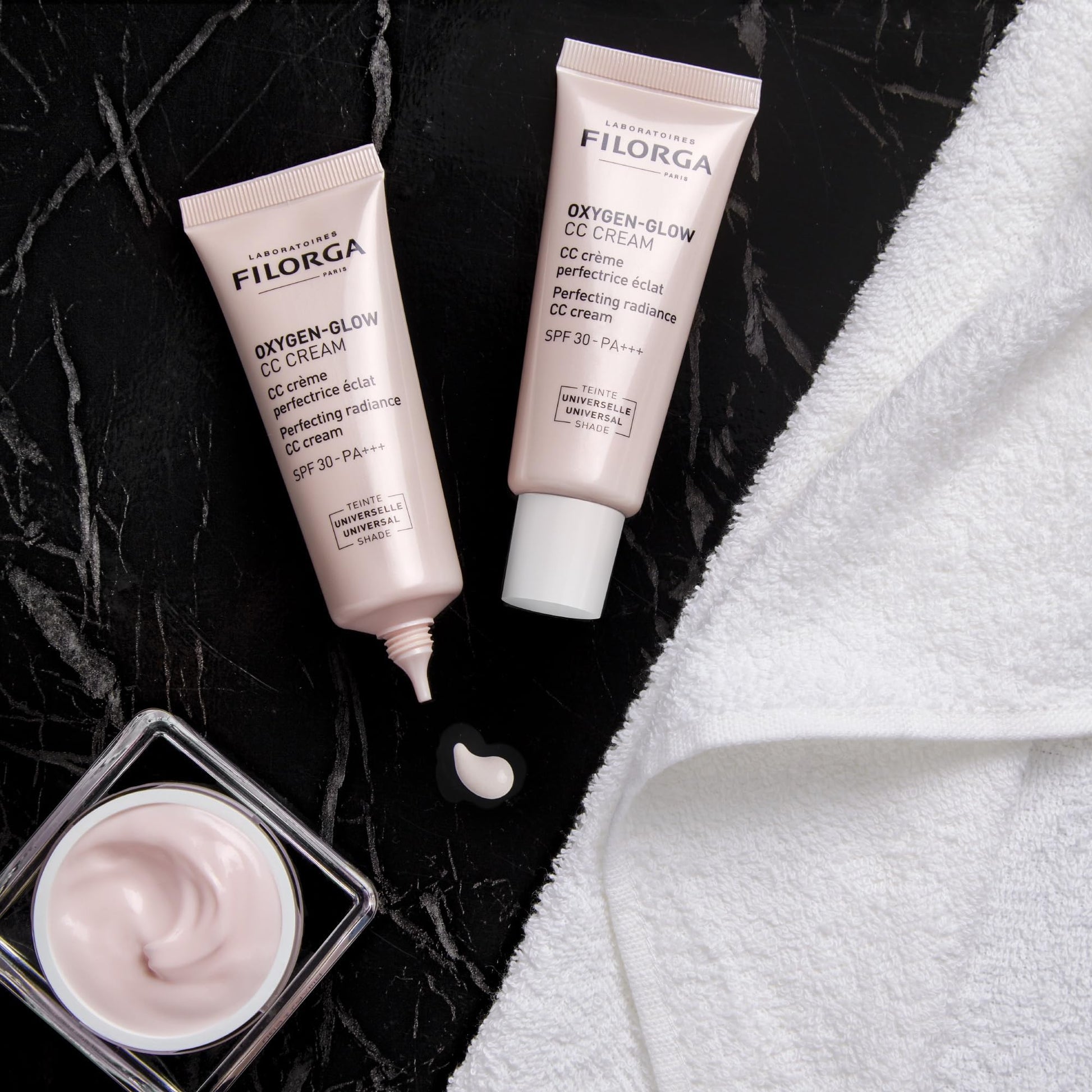 Filorga Oxygen-Glow CC Cream tubes in pink packaging with SPF30 PA+++ universal shade, two tubes on Tampa Home & Garden Store