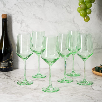 Rhea Stemmed Green Wine Glasses Set of Six