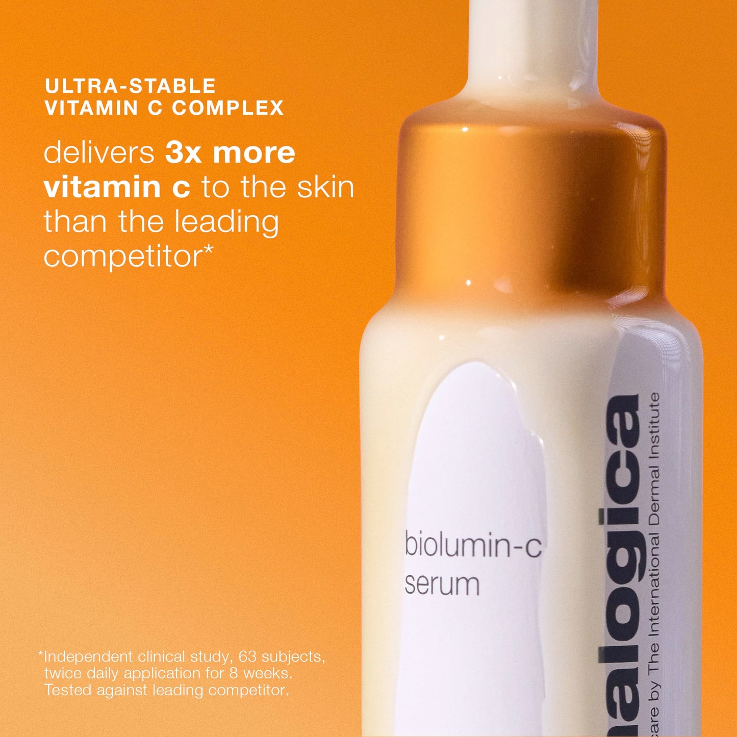 Dermalogica Biolumin-C Serum bottle on bright orange backdrop on Tampa Home & Garden Store