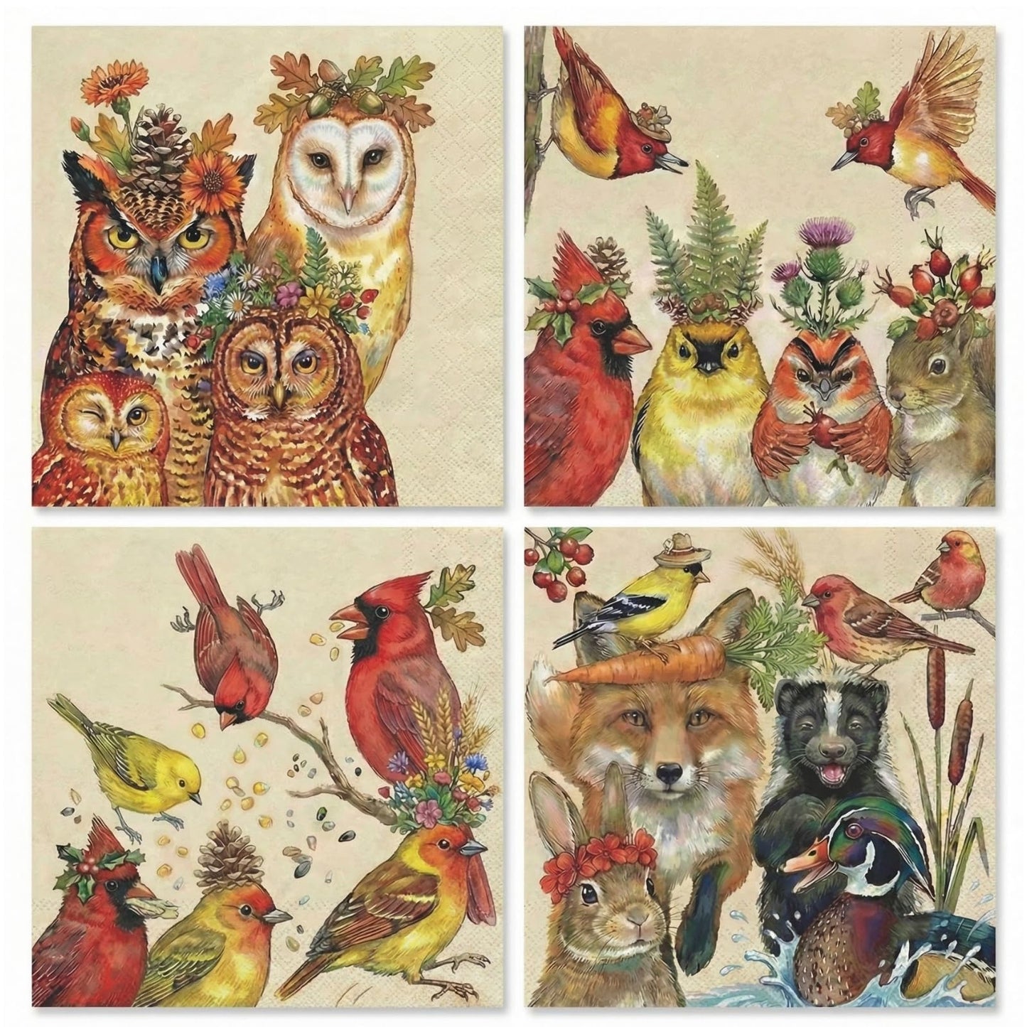 Woodland Owl Napkins and Beige Fall Party Decor