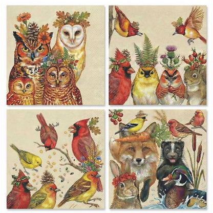 Woodland Owl Napkins and Beige Fall Party Decor